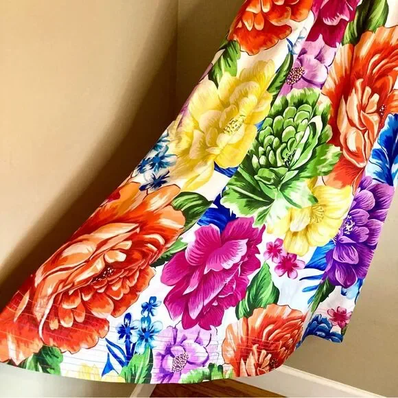 NEW FARM Rio Rainbow Chita Off Shoulder Maxi Dress Puff Sleeve Pink Floral L/XL - Picture 9 of 16